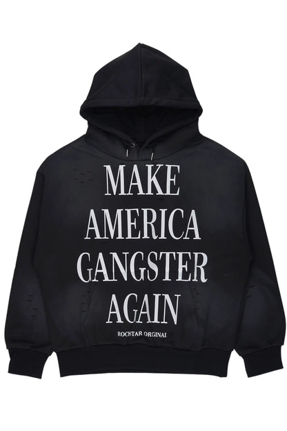 Drako Black Graphic Distressed Relaxed Hoodie - image 1