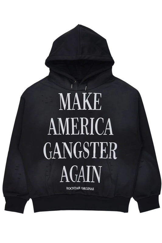 Drako Black Graphic Distressed Relaxed Hoodie - image 1