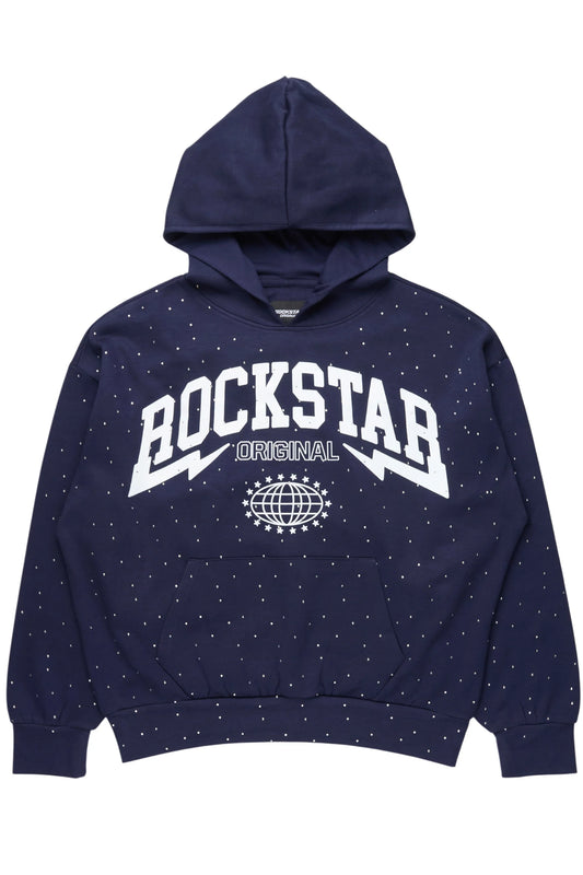 Stori Navy Rhinestone Graphic Hoodie - image 1