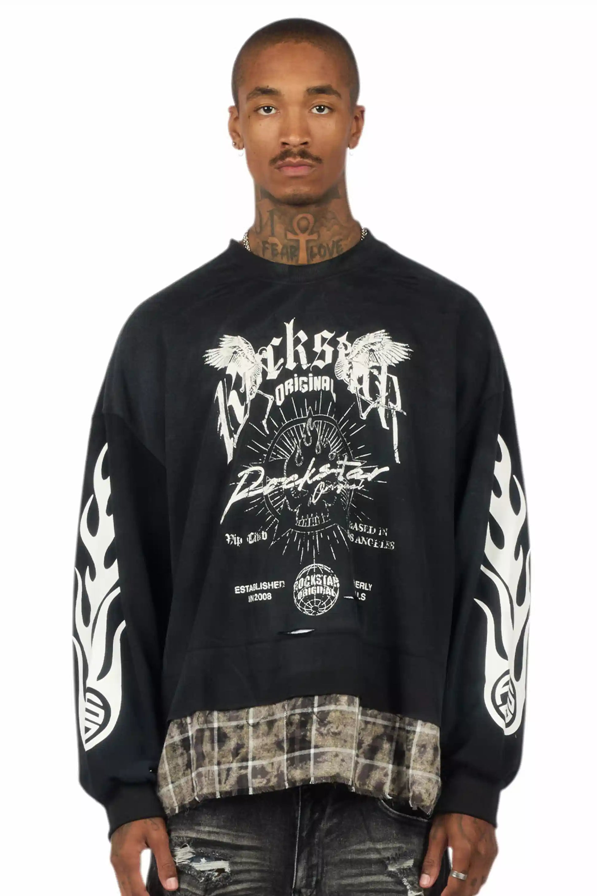 Hundo Black Graphic Flannel Crewneck - image 1