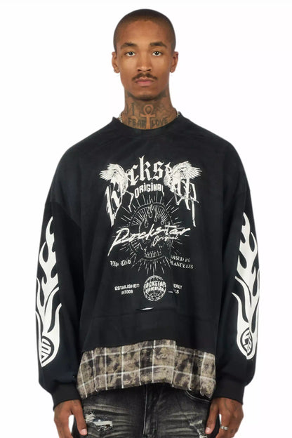 Hundo Black Graphic Flannel Crewneck - image 1
