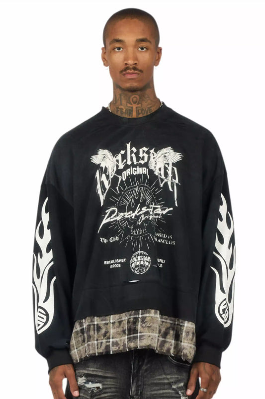 Hundo Black Graphic Flannel Crewneck - image 1