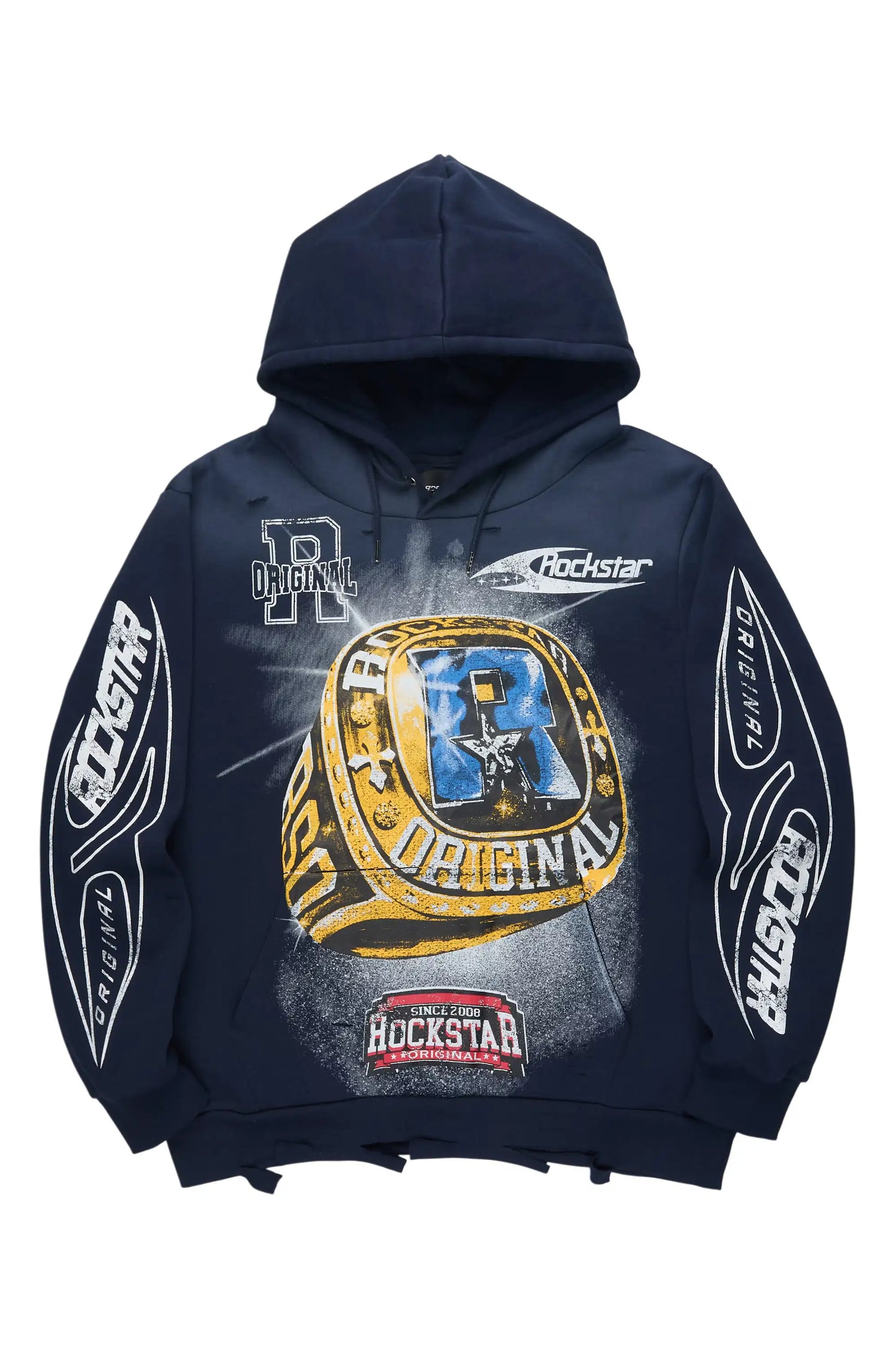 Gemchamp Navy Distressed Graphic Relaxed Hoodie - image 1