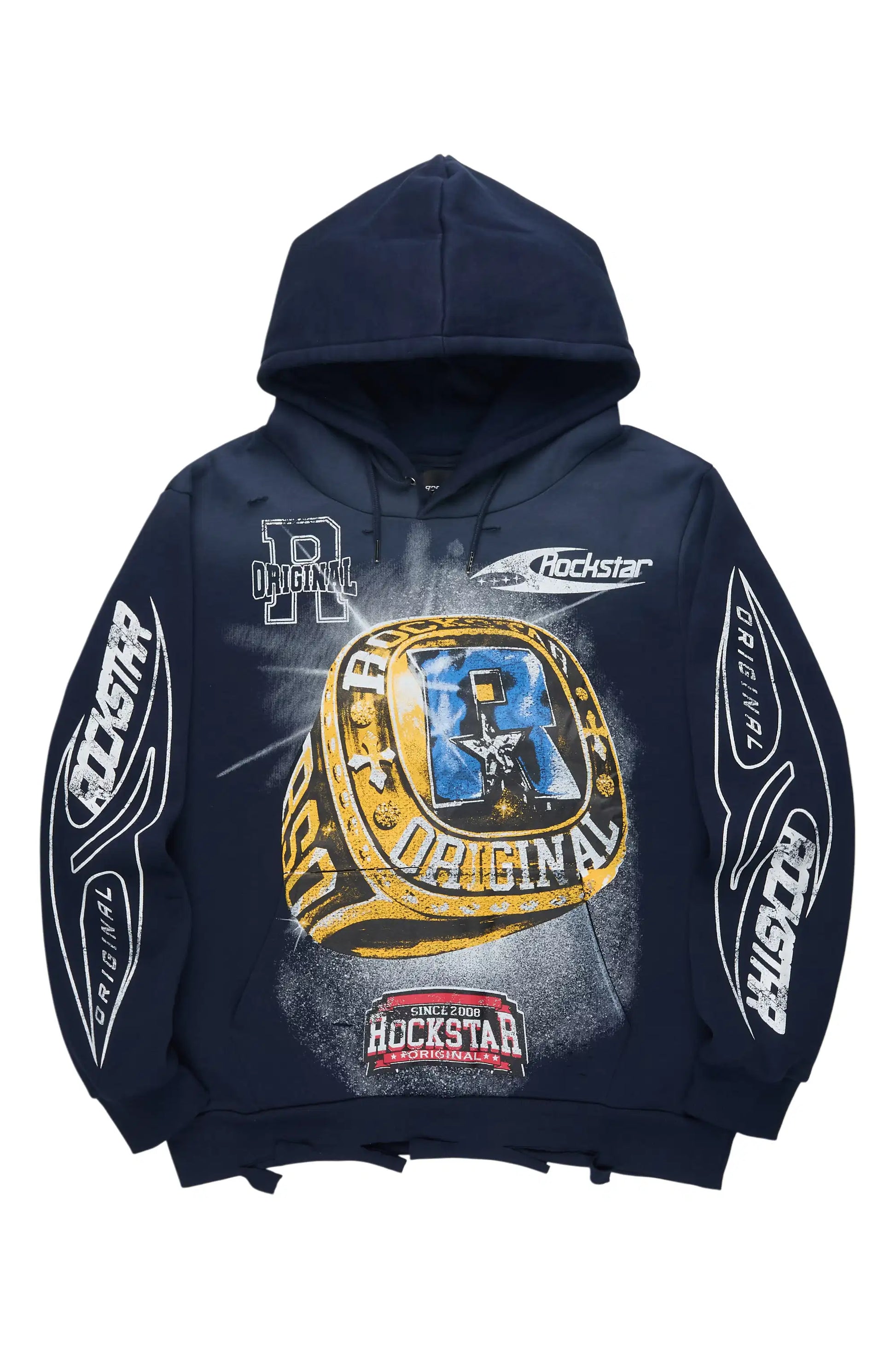 Gemchamp Navy Distressed Graphic Relaxed Hoodie - image 1