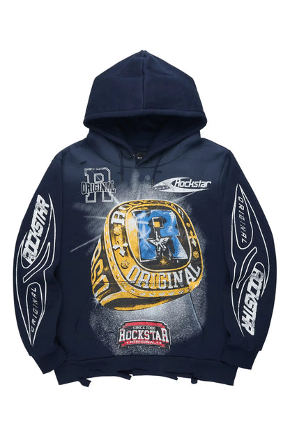 Gemchamp Navy Distressed Graphic Relaxed Hoodie - image 1