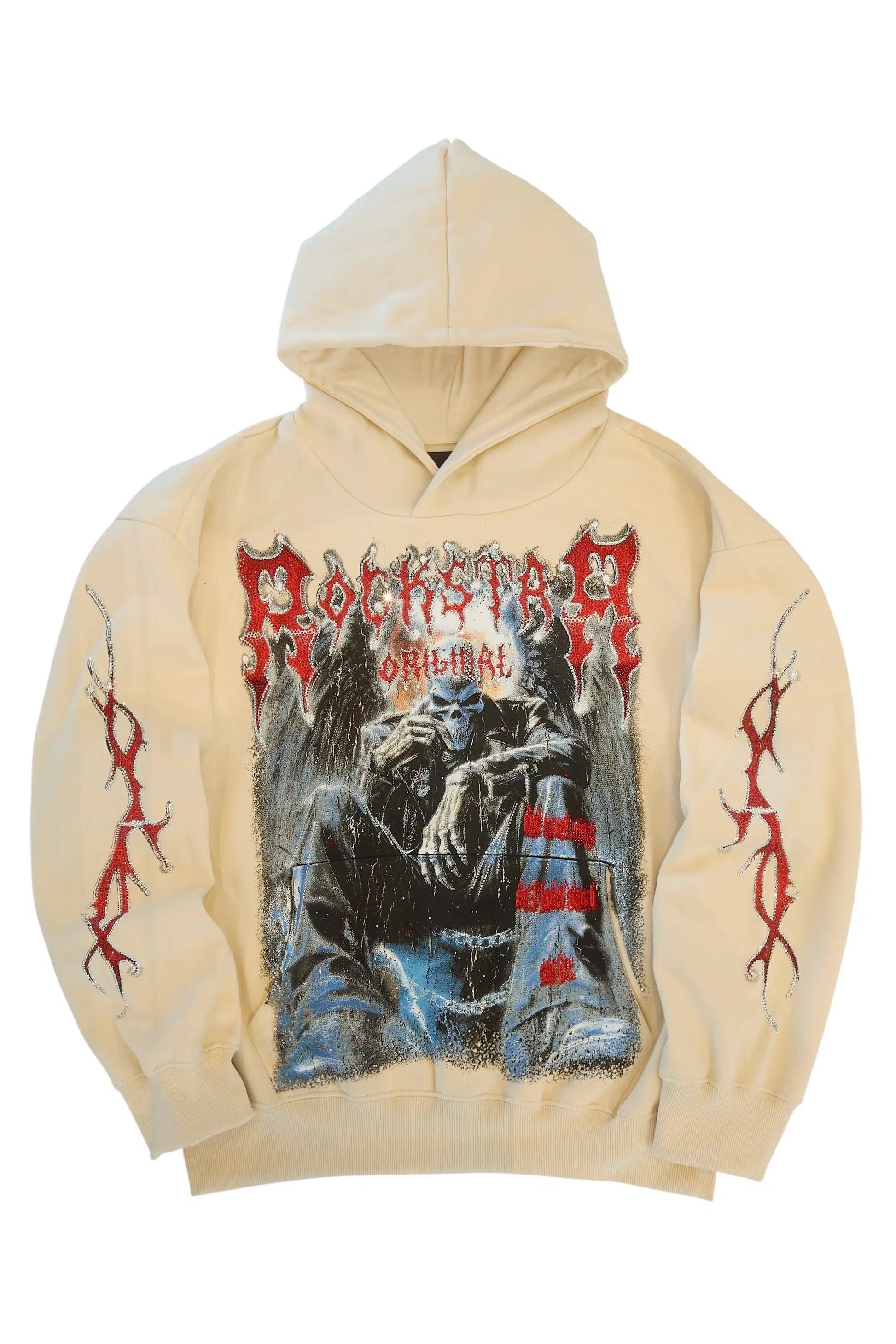 Krowne Beige Rhinestone Oversized Hoodie - image 2