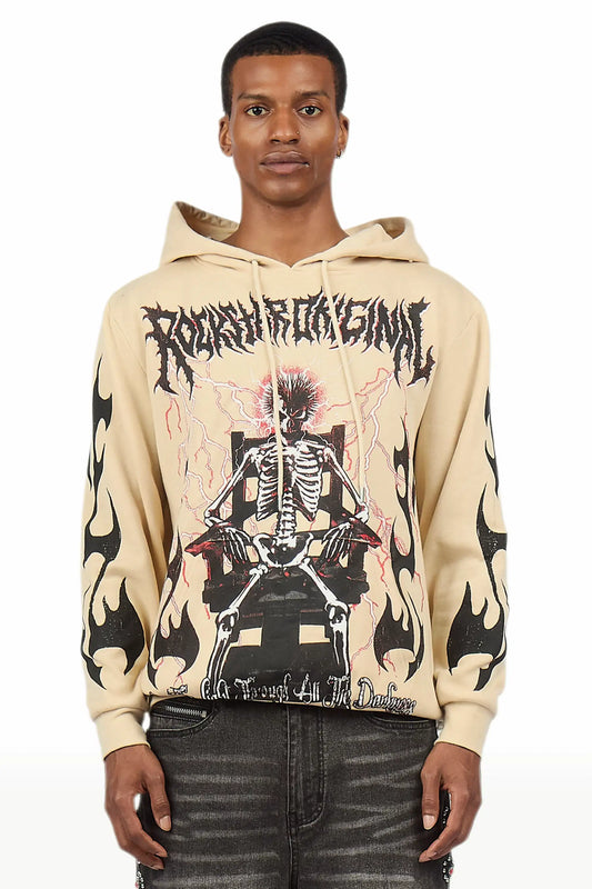 Deathrow 2.0 Beige Graphic Hoodie - image 2