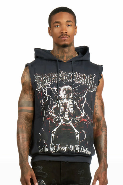 Deathrow Navy Cut Sleeve Hoodie - image 2