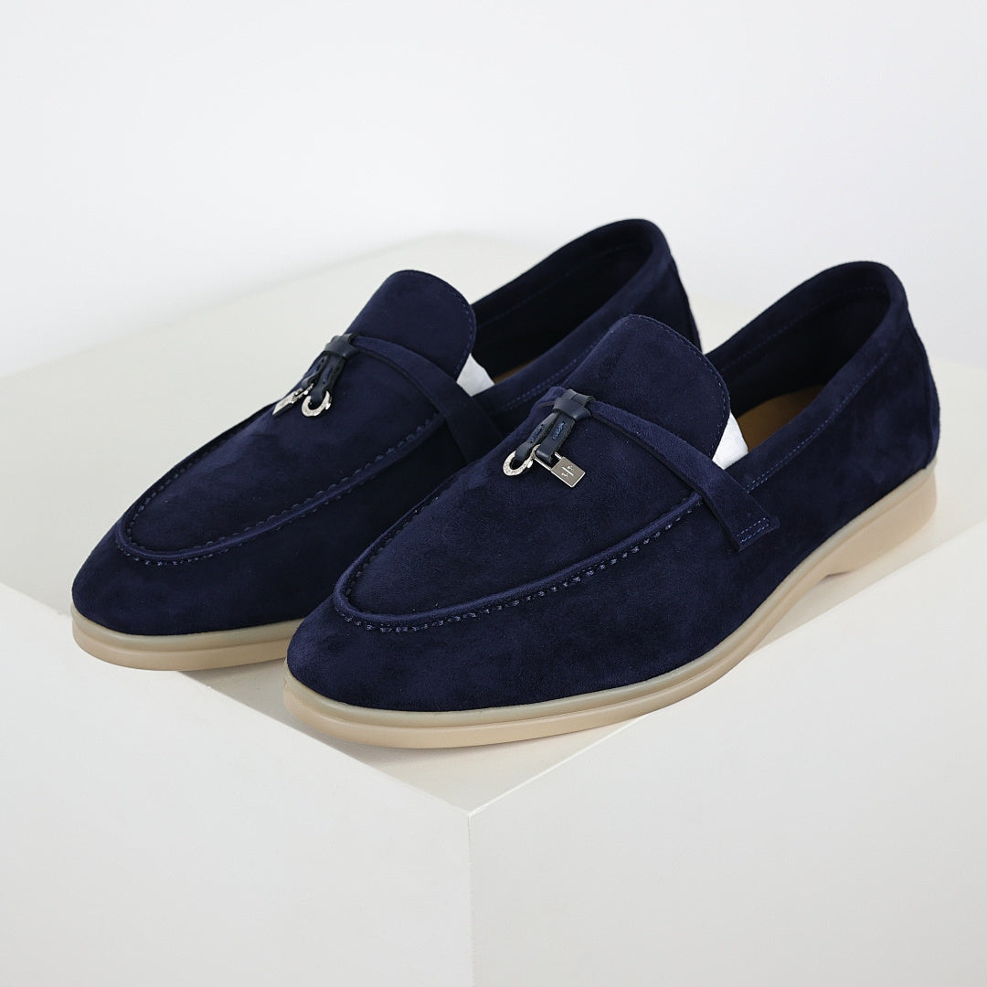Loro Piana Navy Slip-On Loafers