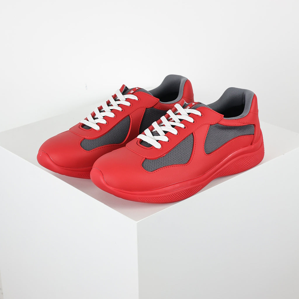 Prada Red & Gray Low-Top Sneakers