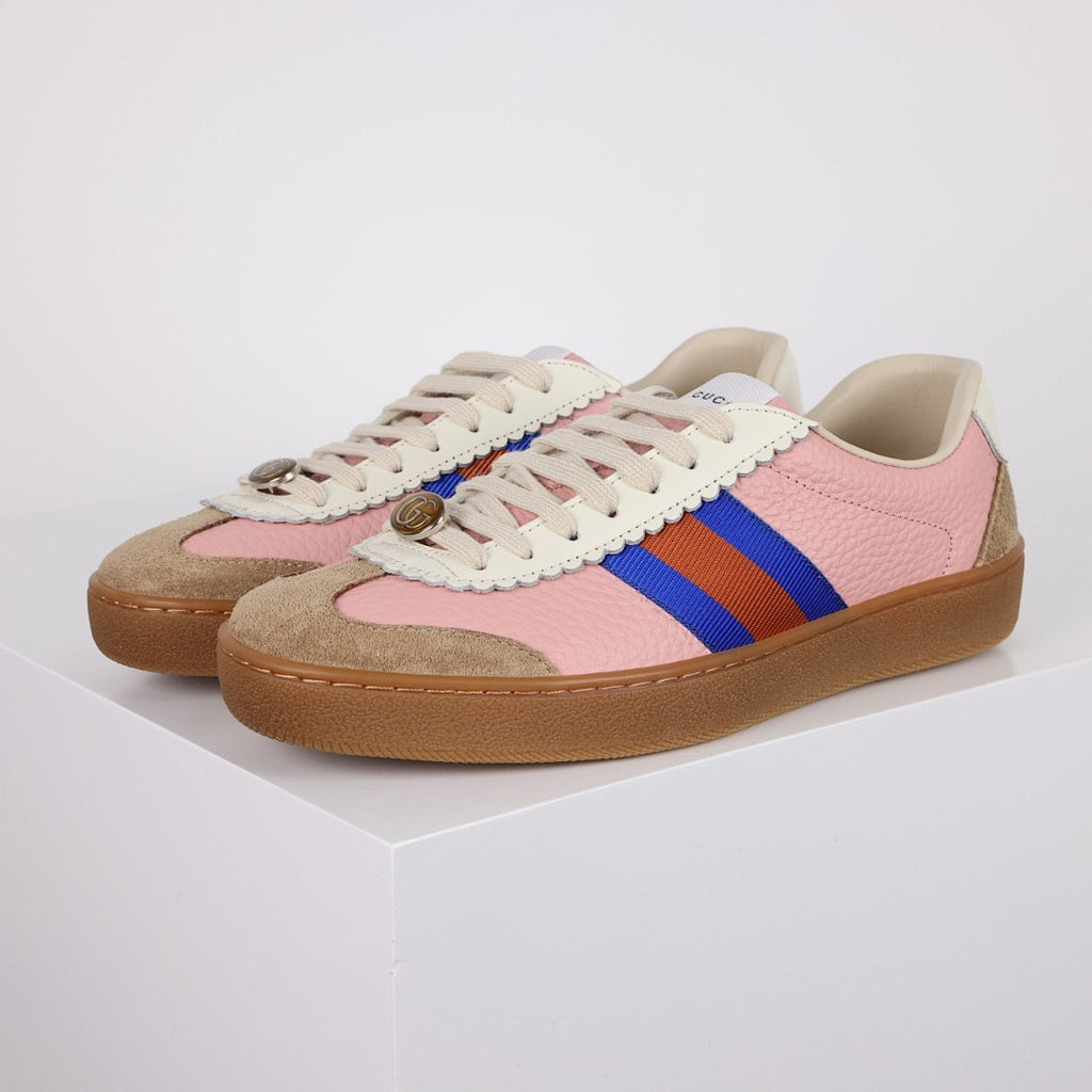 Gucci Web-Stripe Low-Top Sneakers – Pink & Beige