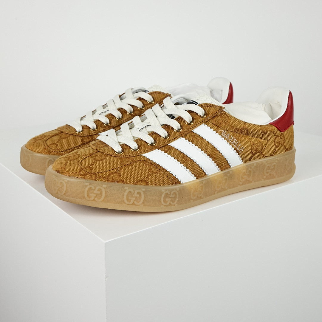 Gucci x adidas Gazelle GG Monogram Sneakers – Tan & White