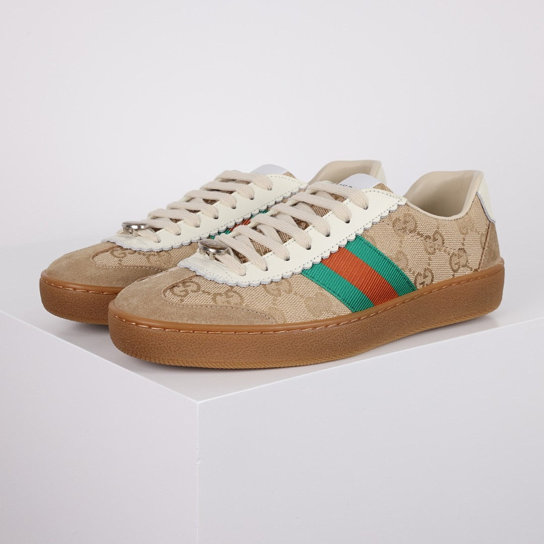 Gucci GG Monogram Web-Stripe Sneakers – Beige & Brown