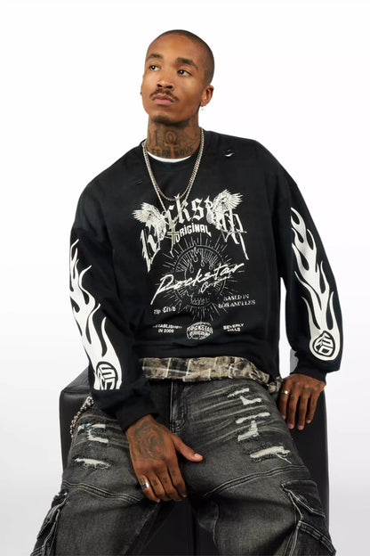 Hundo Black Graphic Flannel Crewneck - image 2