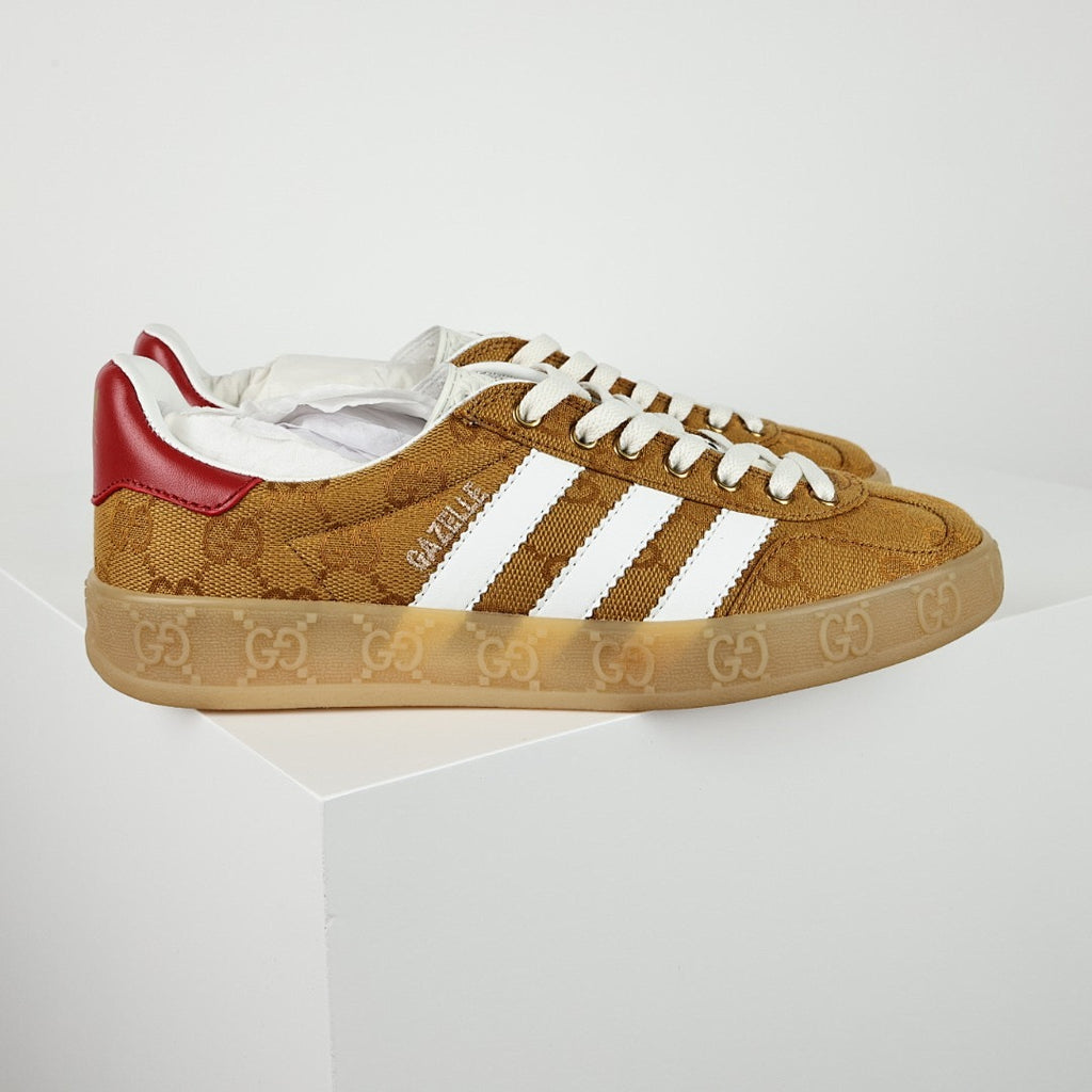 Gucci x adidas Gazelle GG Monogram Sneakers – Tan & White