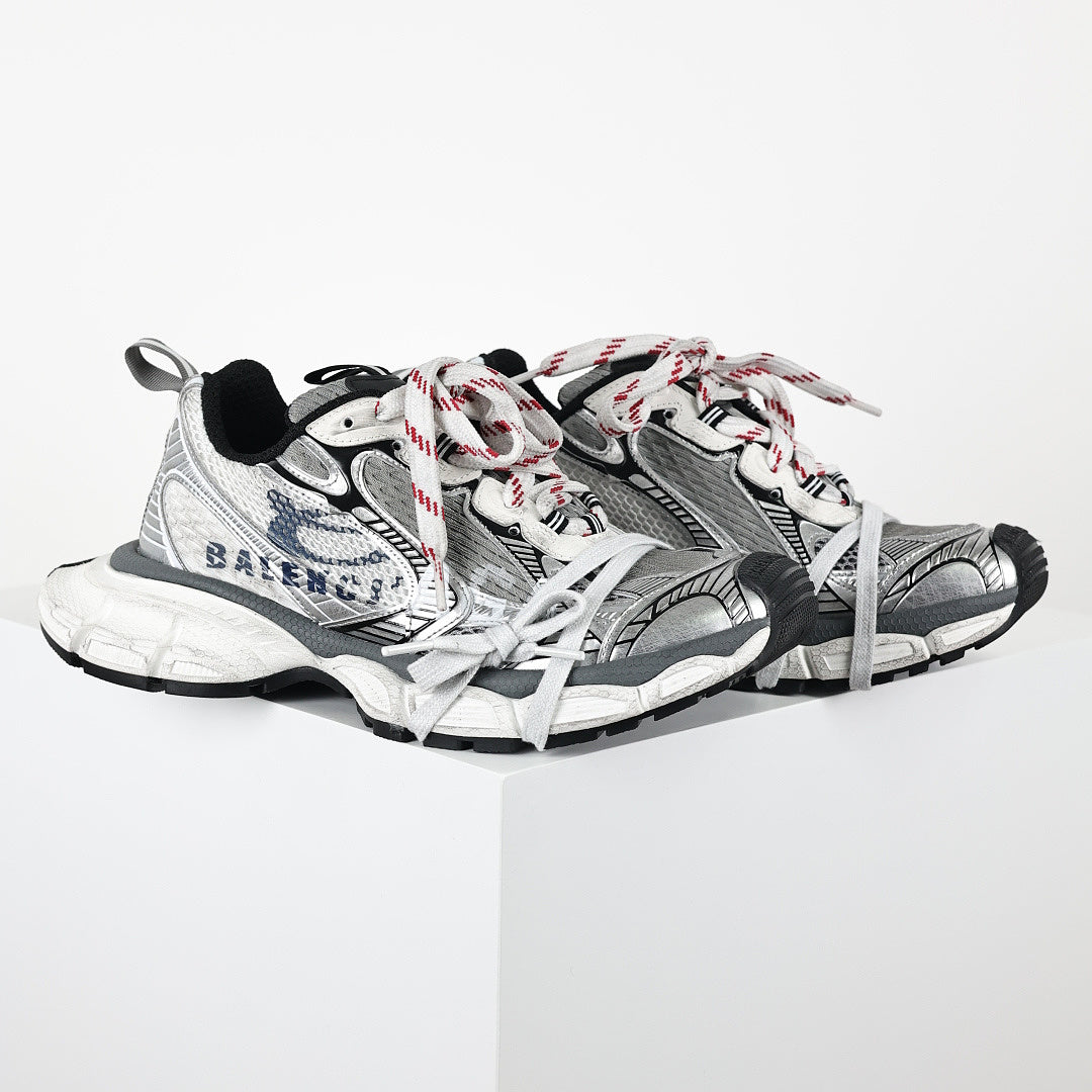 Balenciaga 3XL Distressed Dad Sneaker – Silver White Black
