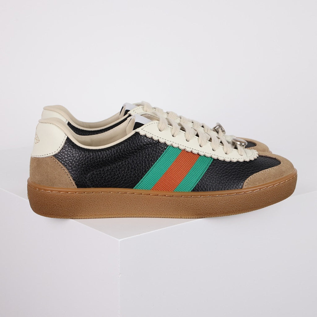 Gucci Web-Stripe Low-Top Sneakers – Black & Beige