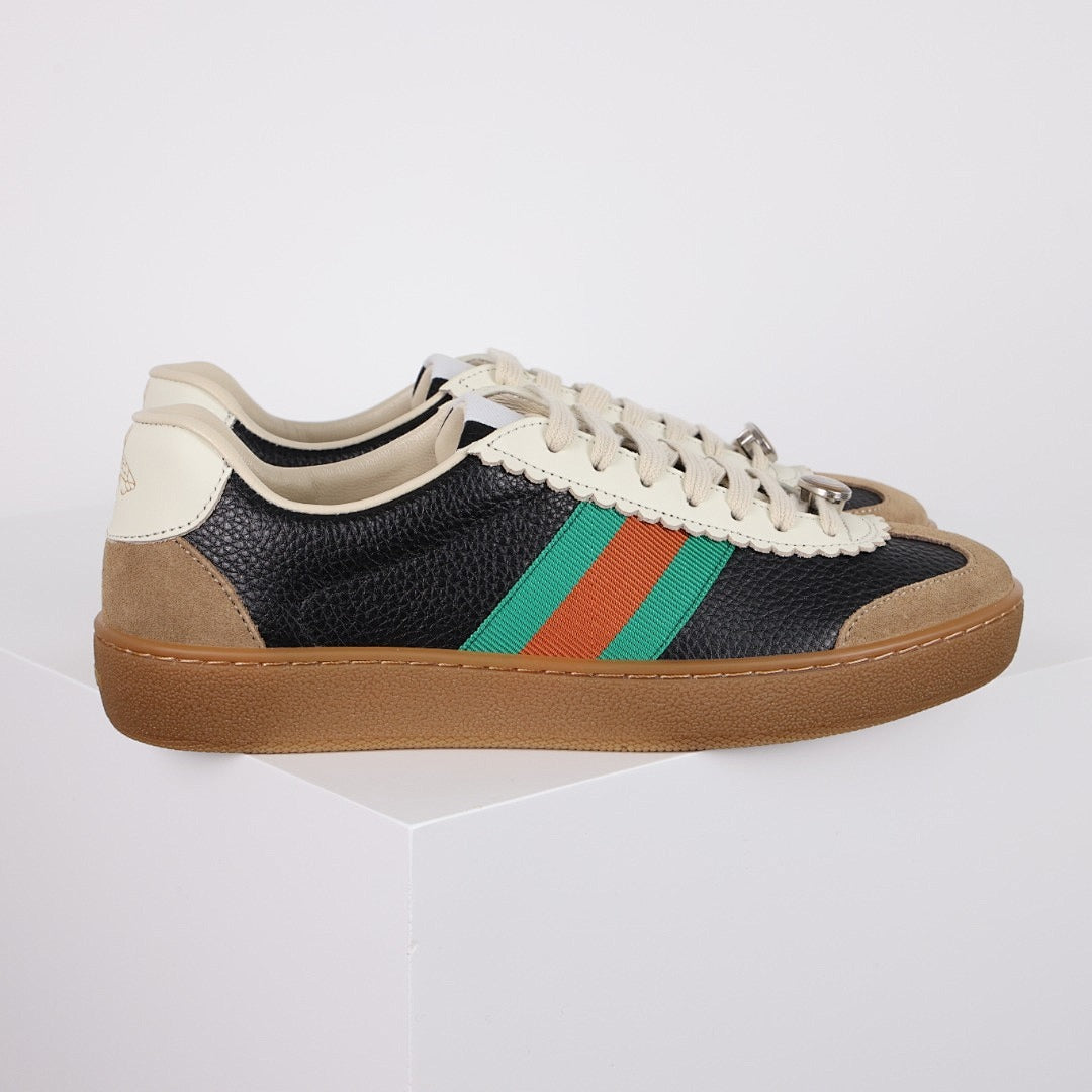 Gucci Web-Stripe Low-Top Sneakers – Black & Beige