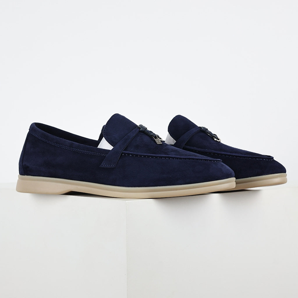 Loro Piana Navy Slip-On Loafers