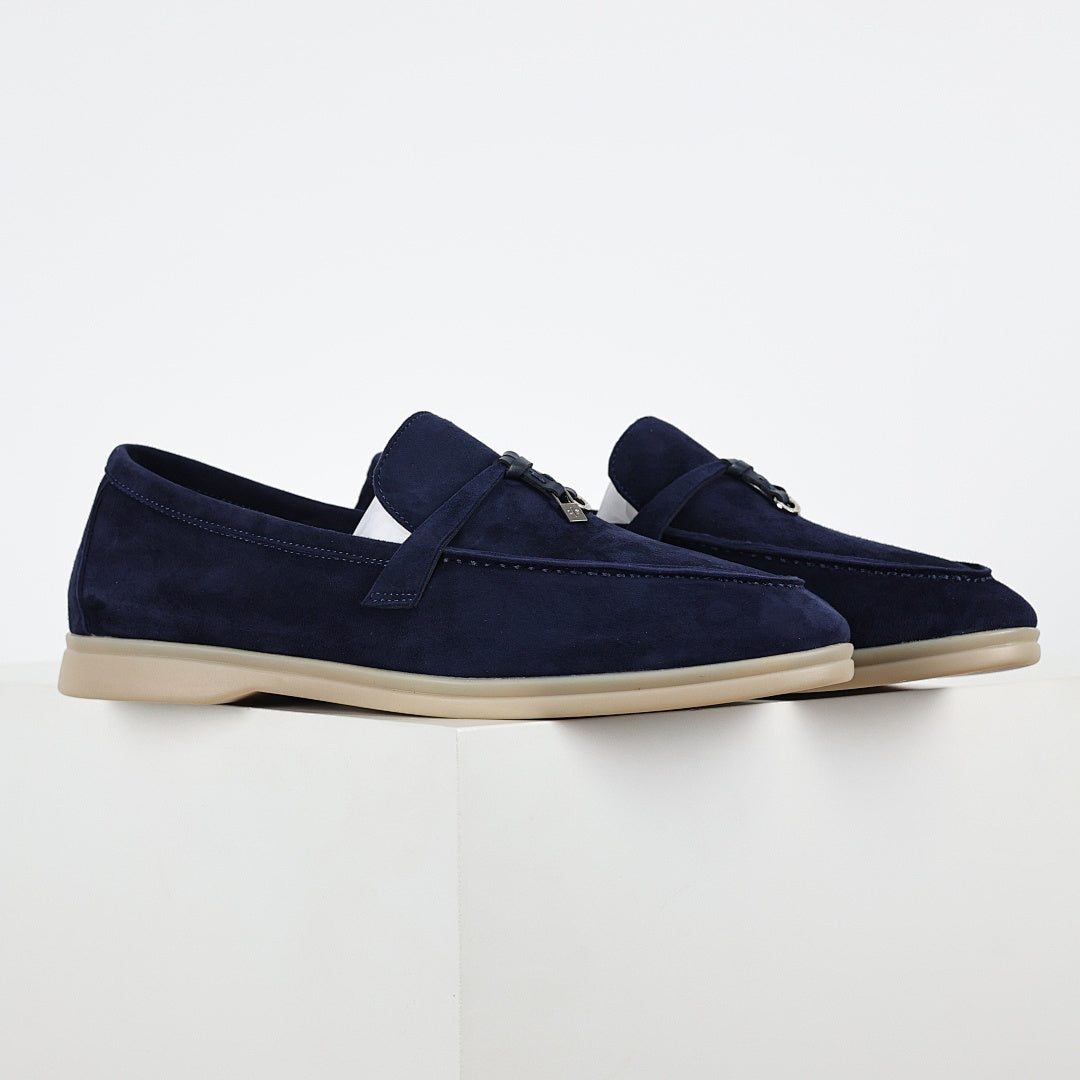 Loro Piana Navy Slip-On Loafers