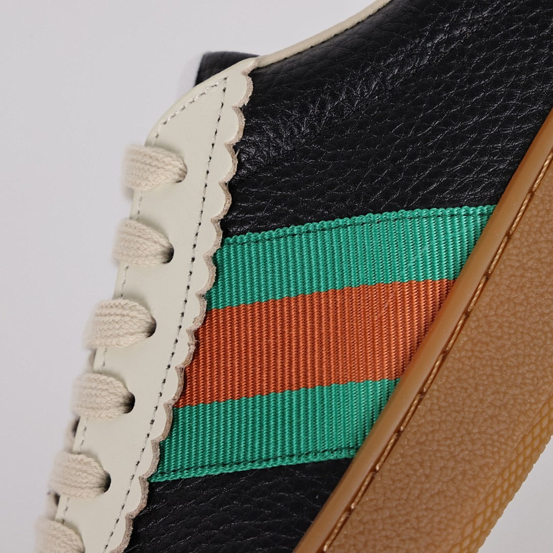 Gucci Web-Stripe Low-Top Sneakers – Black & Beige