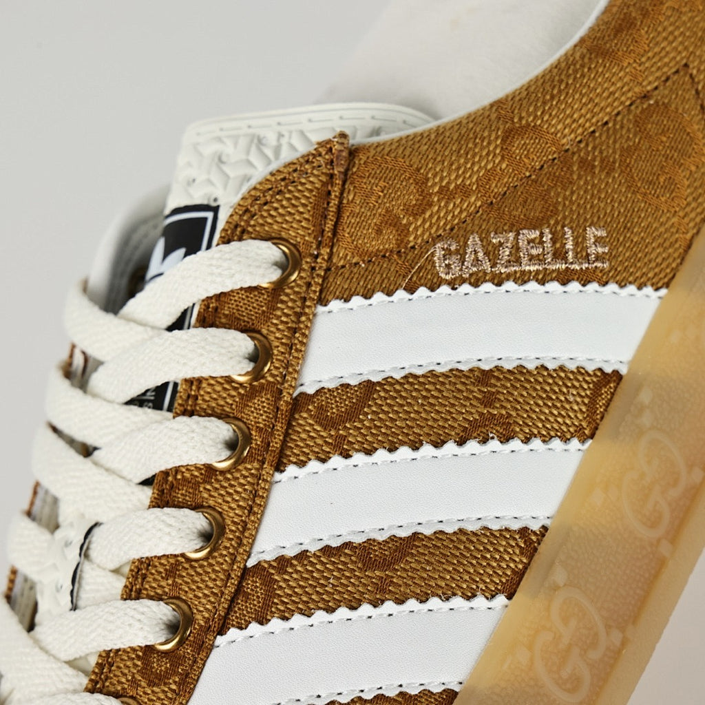 Gucci x adidas Gazelle GG Monogram Sneakers – Tan & White