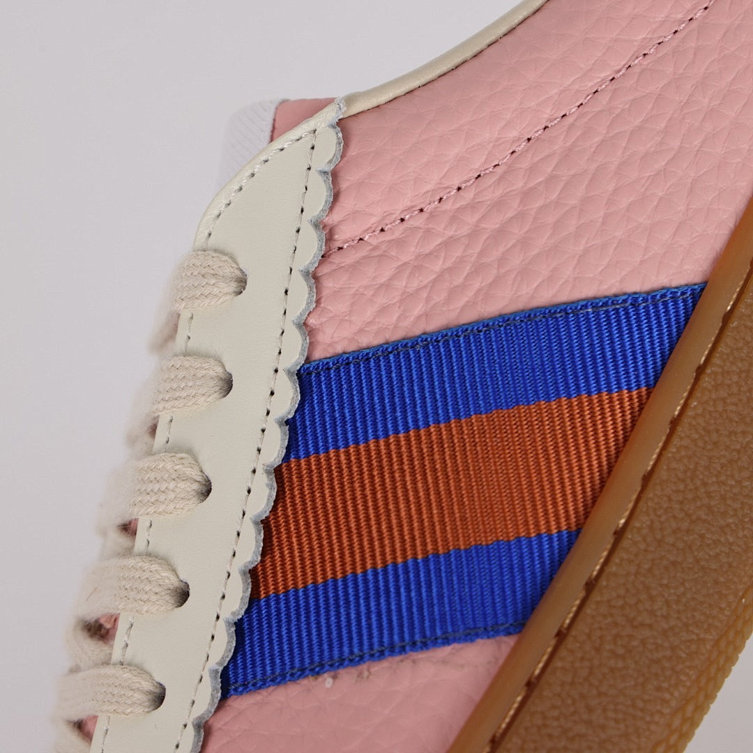 Gucci Web-Stripe Low-Top Sneakers – Pink & Beige