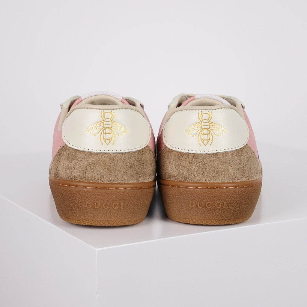 Gucci Web-Stripe Low-Top Sneakers – Pink & Beige
