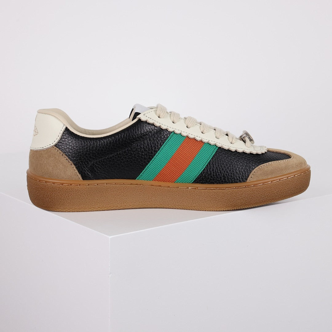 Gucci Web-Stripe Low-Top Sneakers – Black & Beige