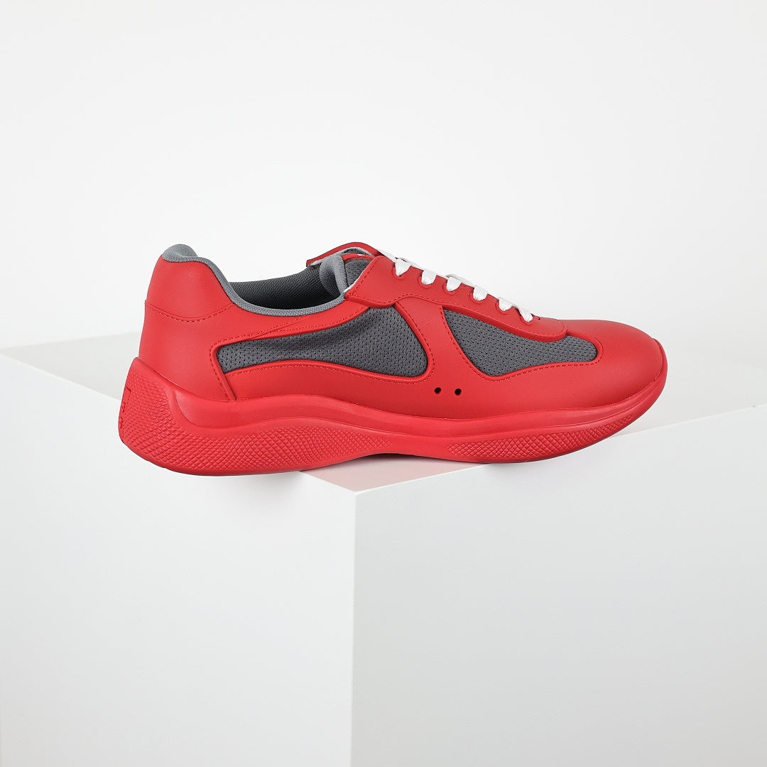 Prada Red & Gray Low-Top Sneakers