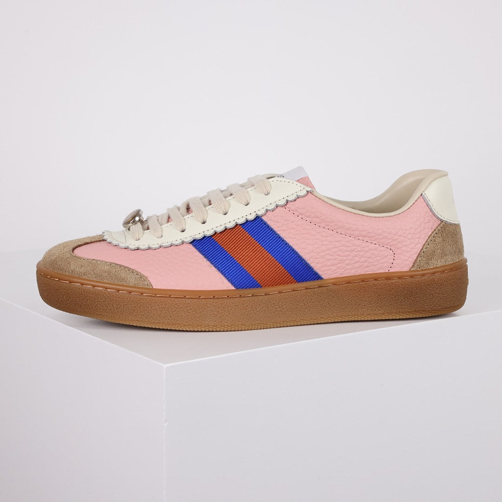 Gucci Web-Stripe Low-Top Sneakers – Pink & Beige