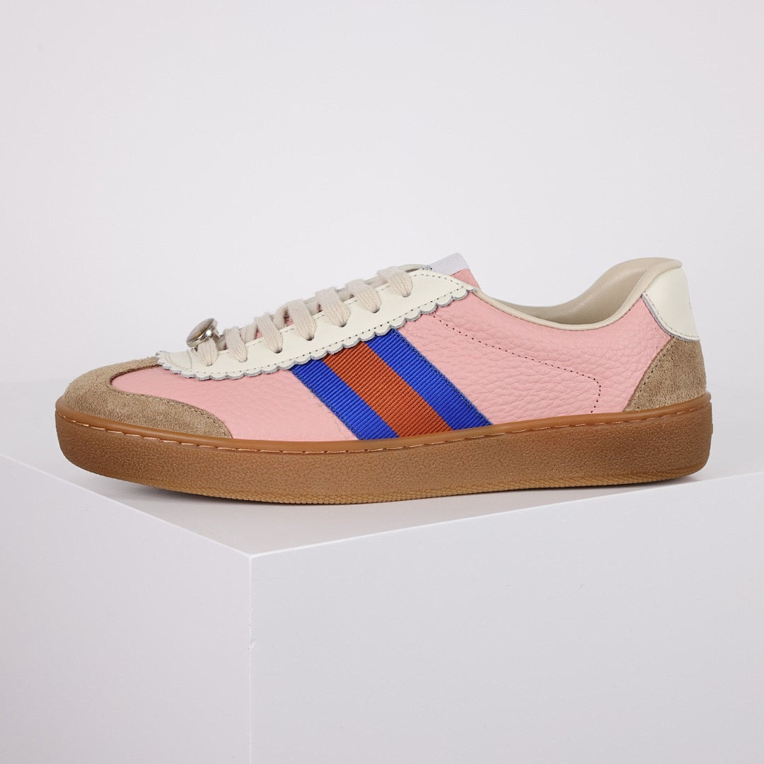 Gucci Web-Stripe Low-Top Sneakers – Pink & Beige