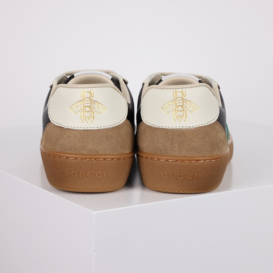Gucci Web-Stripe Low-Top Sneakers – Black & Beige
