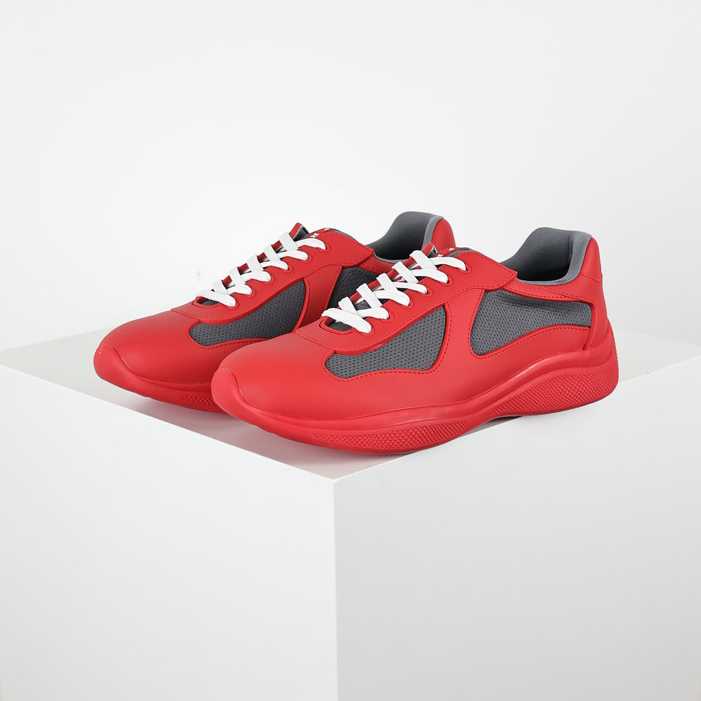 Prada Red & Gray Low-Top Sneakers