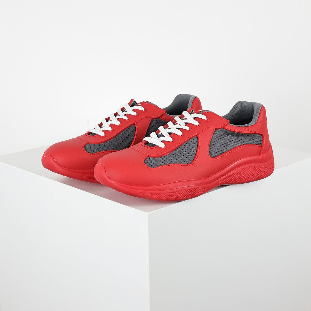 Prada Red & Gray Low-Top Sneakers