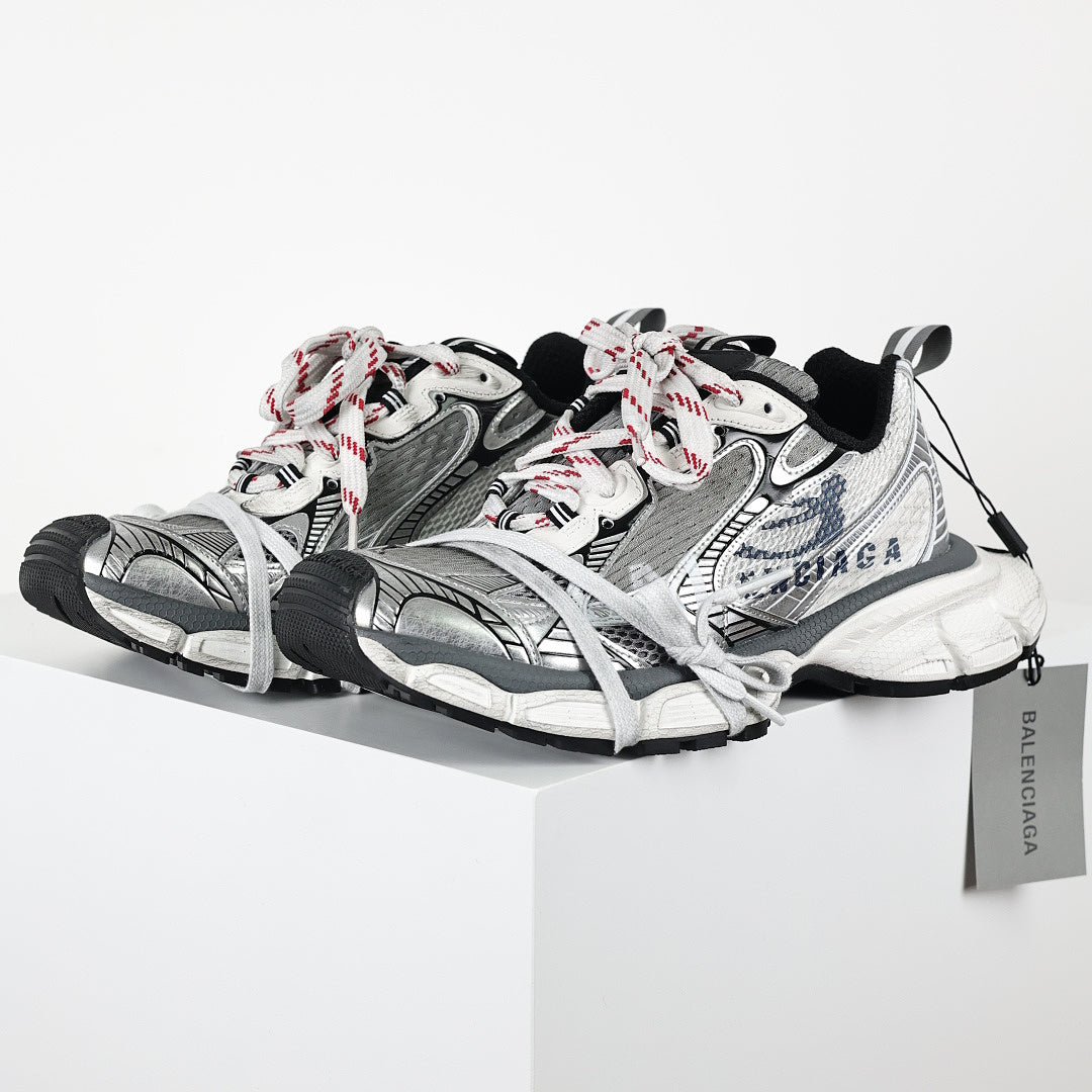 Balenciaga 3XL Distressed Dad Sneaker – Silver White Black