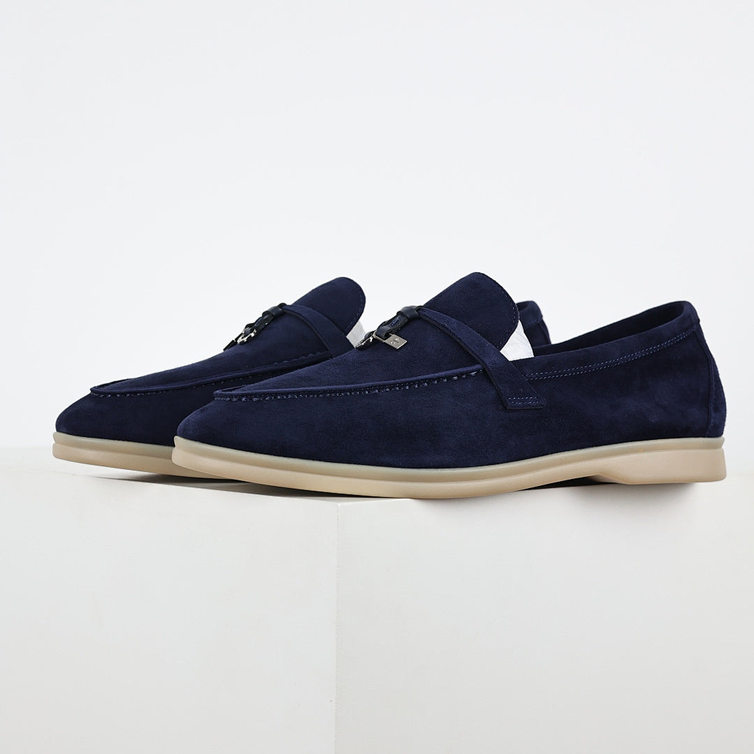 Loro Piana Navy Slip-On Loafers