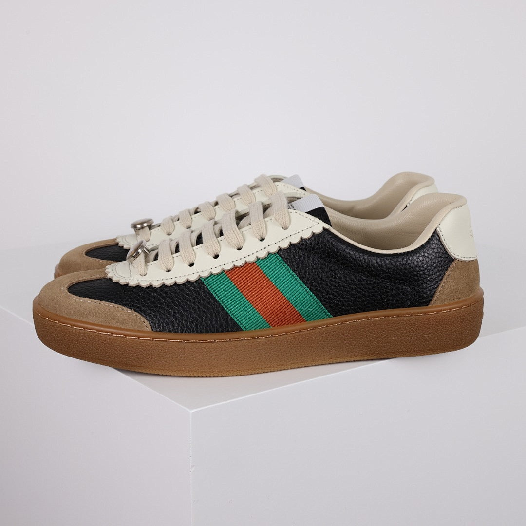 Gucci Web-Stripe Low-Top Sneakers – Black & Beige