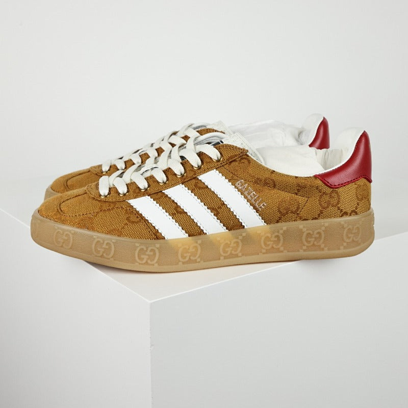 Gucci x adidas Gazelle GG Monogram Sneakers – Tan & White
