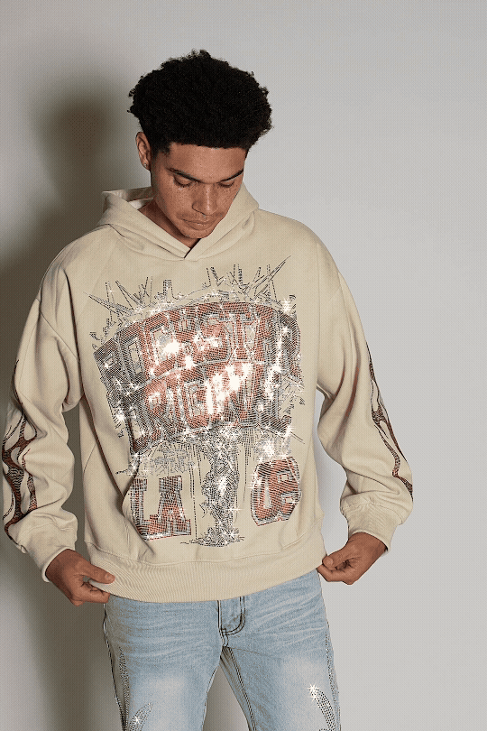 Oryn Beige Rhinestone Oversized Hoodie - image 1