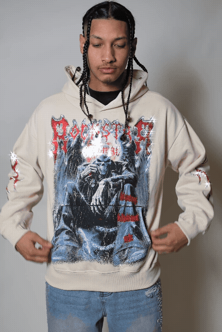 Krowne Beige Rhinestone Oversized Hoodie - image 1